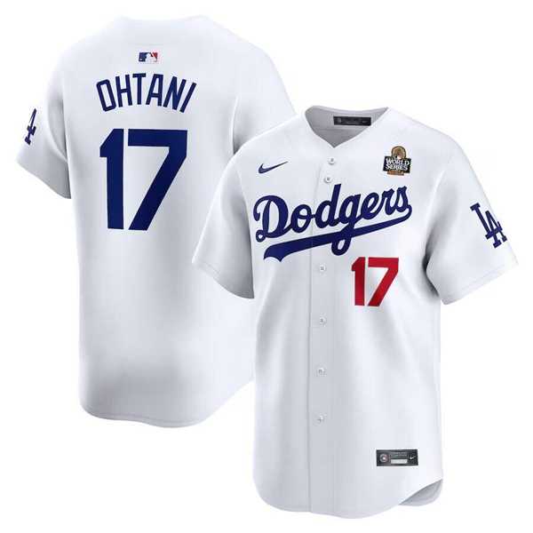 Men%27s Los Angeles Dodgers #17 Shohei Ohtani White 2024 World Series Home Limited Cool Base Stitched Jersey Dzhi->los angeles dodgers->MLB Jersey